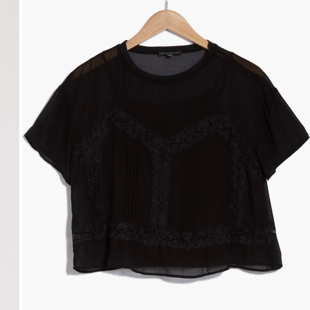 NWOT Adrianna Papell Black Sheer Lace Blouse - Picture 6 of 6